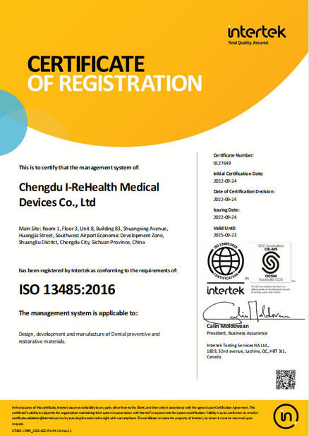China Chengdu I-ReHealth Medical Devices Co., Ltd Certificações